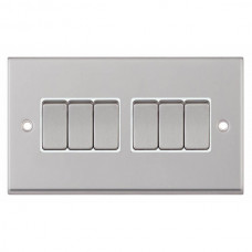 Selectric 7MPRO-105 Satin Chrome 6 Gang 10A 2 Way Switch with White Insert