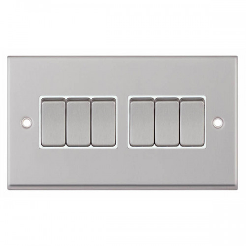 Selectric 7MPRO-105 Satin Chrome 6 Gang 10A 2 Way Switch with White Insert