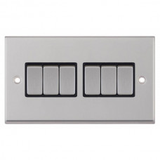Selectric 7MPRO-205 Satin Chrome 6 Gang 10A 2 Way Switch with Black Insert
