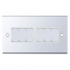 Selectric 7MPRO-305 Polished Chrome 6 Gang 10A 2 Way Switch with White Insert