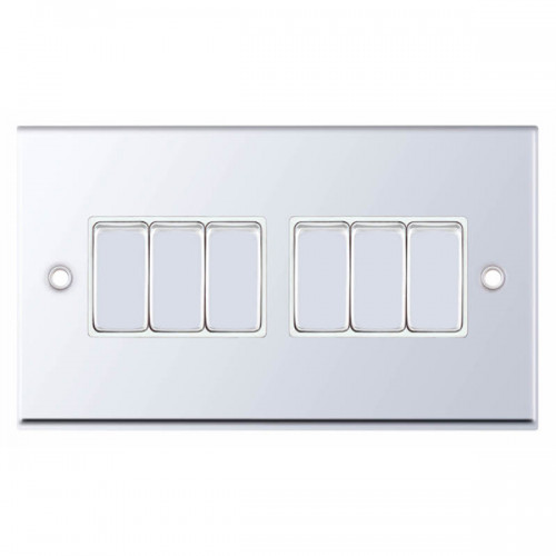 Selectric 7MPRO-305 Polished Chrome 6 Gang 10A 2 Way Switch with White Insert