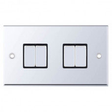 Selectric 7MPRO-504 Polished Chrome 4 Gang 10A 2 Way Switch with Black Insert