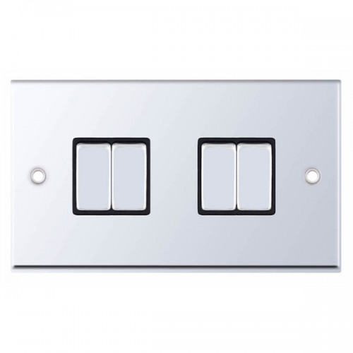 Selectric 7MPRO-504 Polished Chrome 4 Gang 10A 2 Way Switch with Black Insert