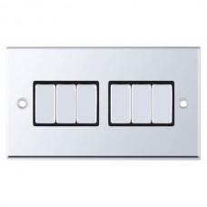 Selectric 7MPRO-505 Polished Chrome 6 Gang 10A 2 Way Switch with Black Insert