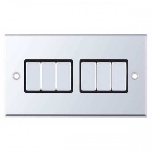 Selectric 7MPRO-505 Polished Chrome 6 Gang 10A 2 Way Switch with Black Insert