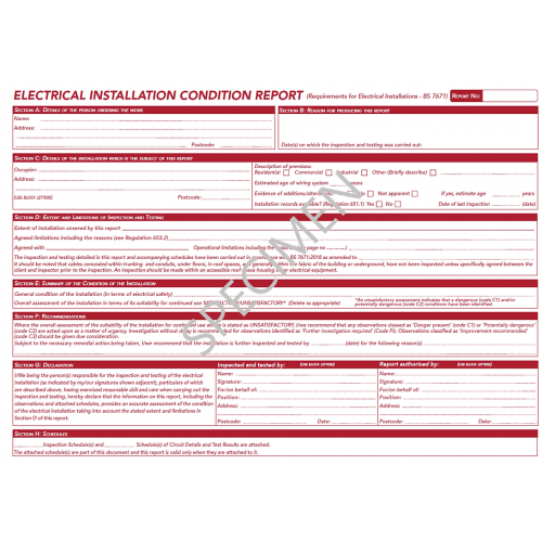 Docs Store Electrical Installation Condition Report BS 7671: 2018+A2:2022 Pack of 5