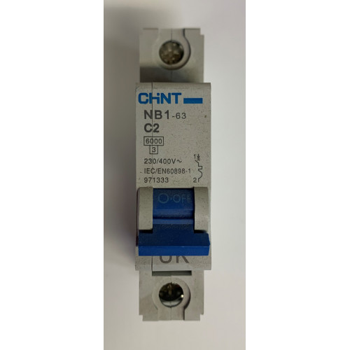 CHINT Nb1-63-C2 - 2a Type C Single Pole MCB (Brand New)