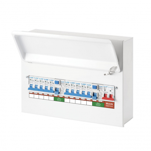 Live Electrical 14 Way Split Load Consumer Unit c/w 100 Isolator/2x63A 30mA RCD + 8 MCBs (3x6A, 1X16A, 3X32A, 1X40A)