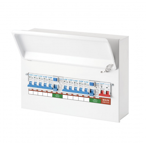 Live Electrical 16 Way Split Load c/w 100 Isolator/2x80A 30mA RCD+10 MCBs (3 x 6A, 2 x 16A, 4 x 32A, 1 x40A)