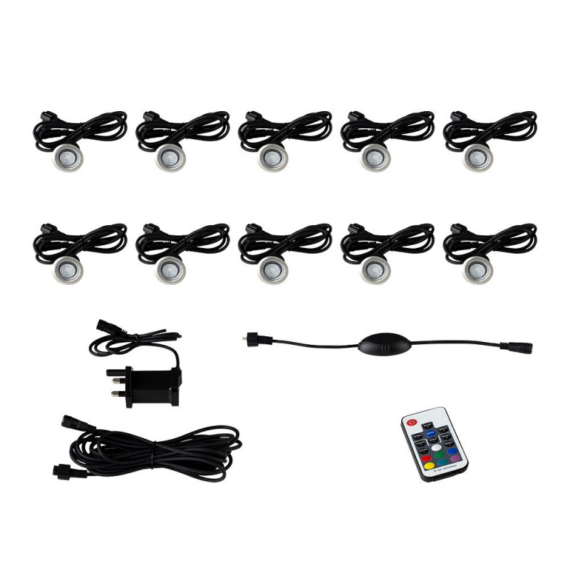 Harled Pack of 10 40MM Remote Control RGB LED Decking Light 