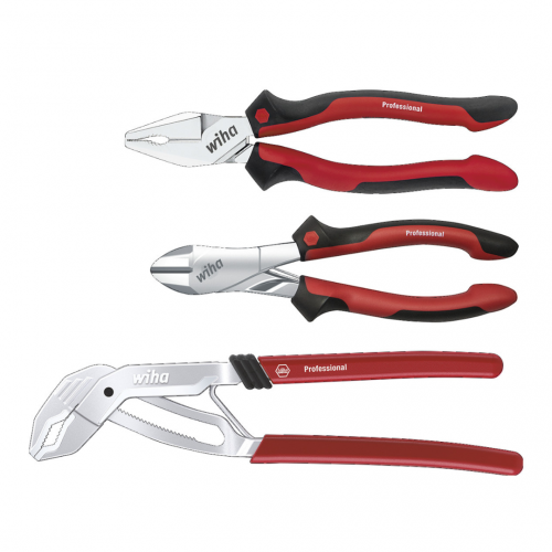 Wiha High-Leverage Combination, Water Pump and Heavy-duty Diagonal Cutters Professional Set