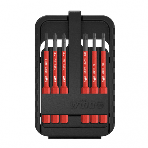 Wiha 6 Piece VDE slimBit Electric Screwdriver Bit Set & Holder Slot, Pozi, Phillips & Torx