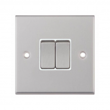 Selectric 7MPRO-102 Satin Chrome 2 Gang 10A 2 Way Switch with White Insert
