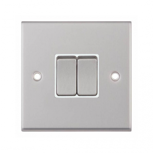 Selectric 7MPRO-102 Satin Chrome 2 Gang 10A 2 Way Switch with White Insert