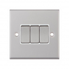 Selectric 7MPRO-103 Satin Chrome 3 Gang 10A 2 Way Switch with White Insert