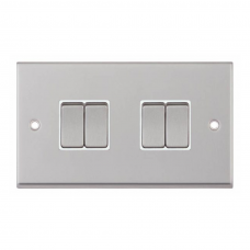 Selectric 7MPRO-104 Satin Chrome 4 Gang 10A 2 Way Switch with White Insert