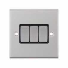 Selectric 7MPRO-203 Satin Chrome 3 Gang 10A 2 Way Switch with Black Insert