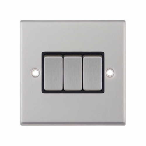 Selectric 7MPRO-203 Satin Chrome 3 Gang 10A 2 Way Switch with Black Insert