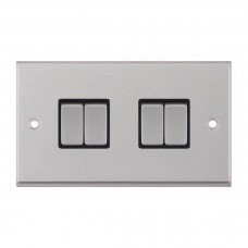 Selectric 7MPRO-204 Satin Chrome 4 Gang 10A 2 Way Switch with Black Insert