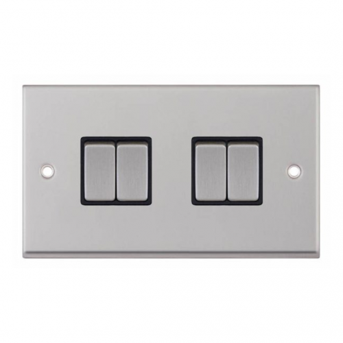 Selectric 7M-Pro Satin Chrome 4 Gang 10A 2 Way Switch with Black Insert
