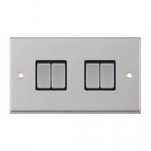 Selectric 7MPRO-204 Satin Chrome 4 Gang 10A 2 Way Switch with Black Insert