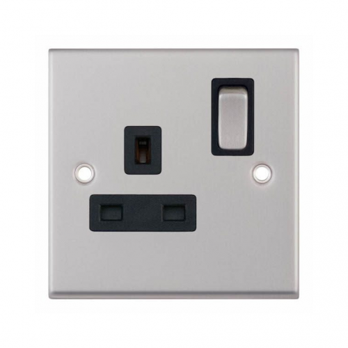 Selectric 7MPRO-221 Satin Chrome 1 Gang 13A DP Switched Socket with Black Insert