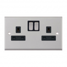Selectric 7MPRO-251 Satin Chrome 2 Gang 13A Switched Socket with Black Insert