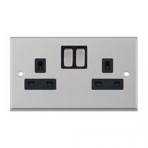 Selectric 7M-Pro Satin Chrome 2 Gang 13A Switched Socket with Black Insert