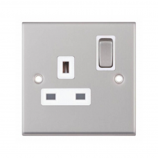 Selectric 7MPRO-121 Satin Chrome 1 Gang 13A DP Switched Socket with White Insert