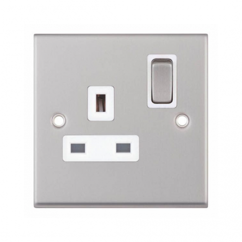 Selectric 7M-Pro Satin Chrome 1 Gang 13A DP Switched Socket with White Insert