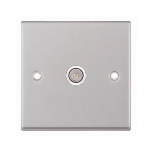 Selectric 7M-Pro Satin Chrome 1 Gang TV Socket with White Insert