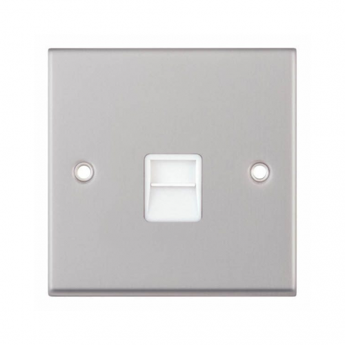 Selectric 7M-Pro Satin Chrome 1 Gang Telephone Secondary Socket with White Insert