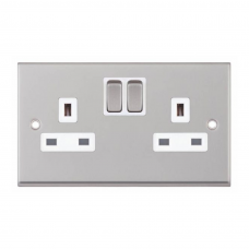 Selectric 7MPRO-151 Satin Chrome 2 Gang 13A Switched Socket with White Insert