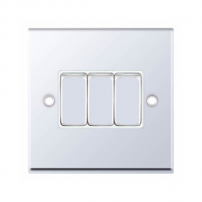 Selectric 7MPRO-303 Polished Chrome 3 Gang 10A 2 Way Switch with White Insert