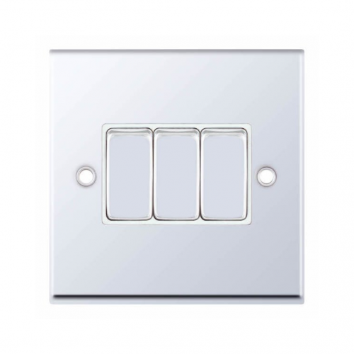 Selectric 7M-Pro Polished Chrome 3 Gang 10A 2 Way Switch with White Insert