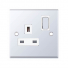 Selectric 7MPRO-321 Polished Chrome 1 Gang 13A DP Switched Socket with White Insert