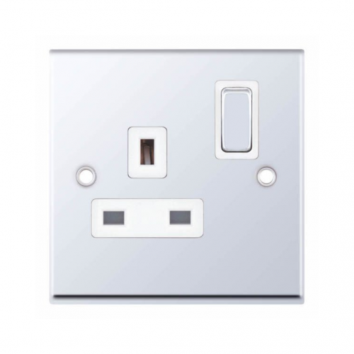 Selectric 7M-Pro Polished Chrome 1 Gang 13A DP Switched Socket with White Insert