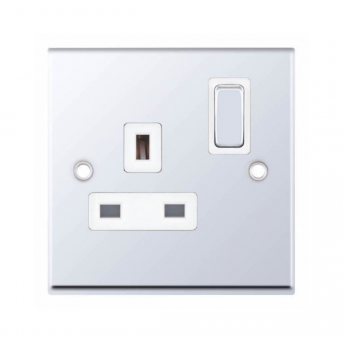 Selectric 7MPRO-321 Polished Chrome 1 Gang 13A DP Switched Socket with White Insert