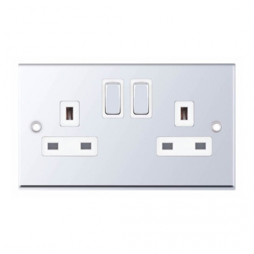 Selectric 7M-Pro Polished Chrome 2 Gang 13A DP Switched Socket with White Insert