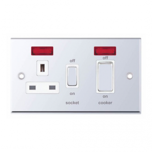 Selectric 7M-Pro Polished Chrome 45A DP Switch and 13A Switched Socket with White Insert