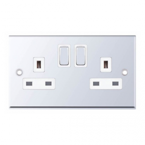Selectric 7M-Pro Polished Chrome 2 Gang 13A Switched Socket with White Insert