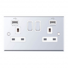 Selectric 7MPRO-361 Polished Chrome 2 Gang 13A Switched Socket with USB Outlet and White Insert