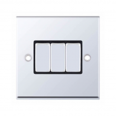 Selectric 7MPRO-503 Polished Chrome 3 Gang 10A 2 Way Switch with Black Insert