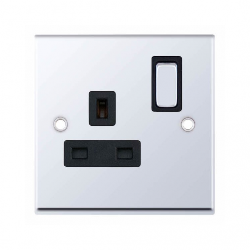 Selectric 7M-Pro Polished Chrome 1 Gang 13A DP Switched Socket with Black Insert