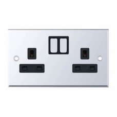 Selectric 7MPRO-551 Polished Chrome 2 Gang 13A Switched Socket with Black Insert