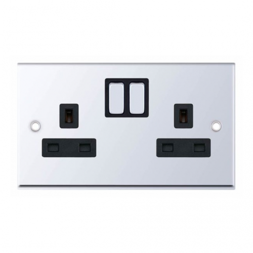 Selectric 7M-Pro Polished Chrome 2 Gang 13A Switched Socket with Black Insert