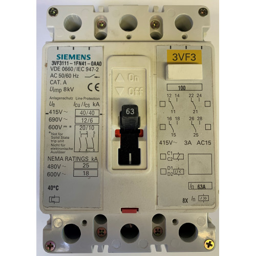 Siemens 3 Pole 63 Amp 600 Vac Circuit Breaker (Brand new)