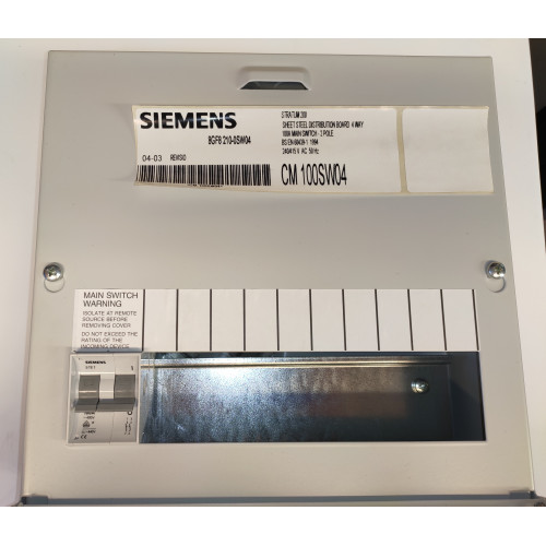 Siemens 10 way Board with 100A Main Switch (Brand New) 