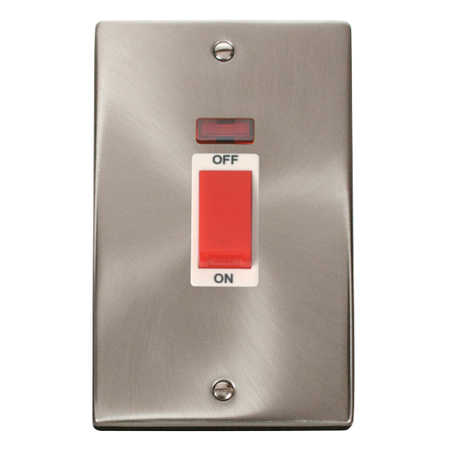 Click Deco 2 Gang 45A DP Switch With Neon White Victorian Sat Chrome