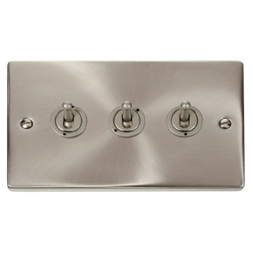 Click Deco 3 Gang 2 Way 10AX Toggle Switch Victorian Sat Chrome